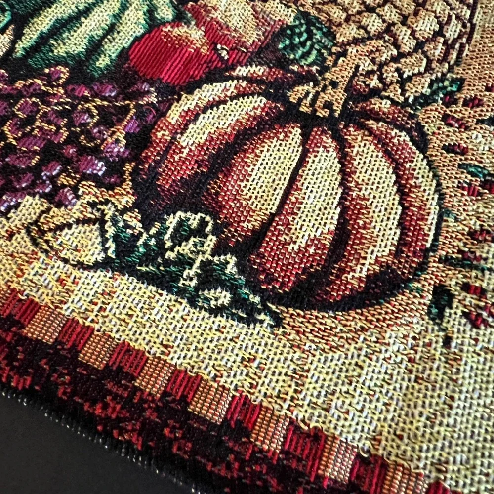 Harvest Cornucopia Table Runner Tapestry Pumpkins Grapes Fruit Fall Thanksgiving